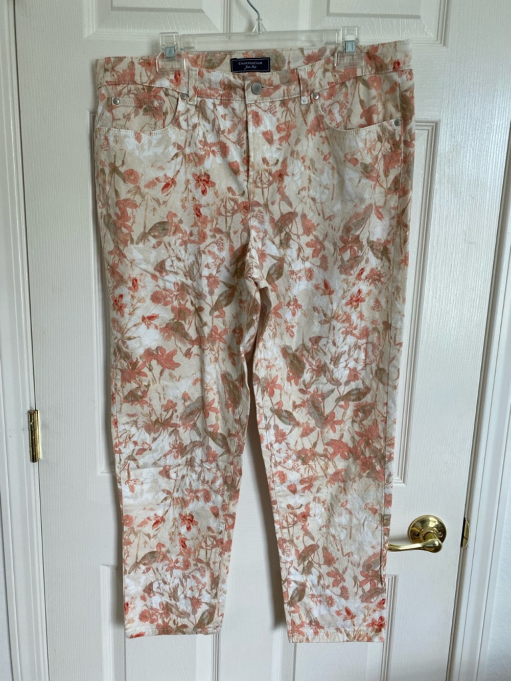 CHARTER CLUB Floral Print Cotton Blend Jeans - Cream with Coral Floral - 16